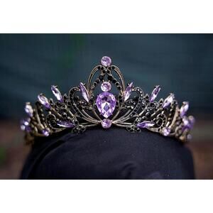 Black & Purple Gothic Tiara Crown: Dark Baroque Wedding Headpiece